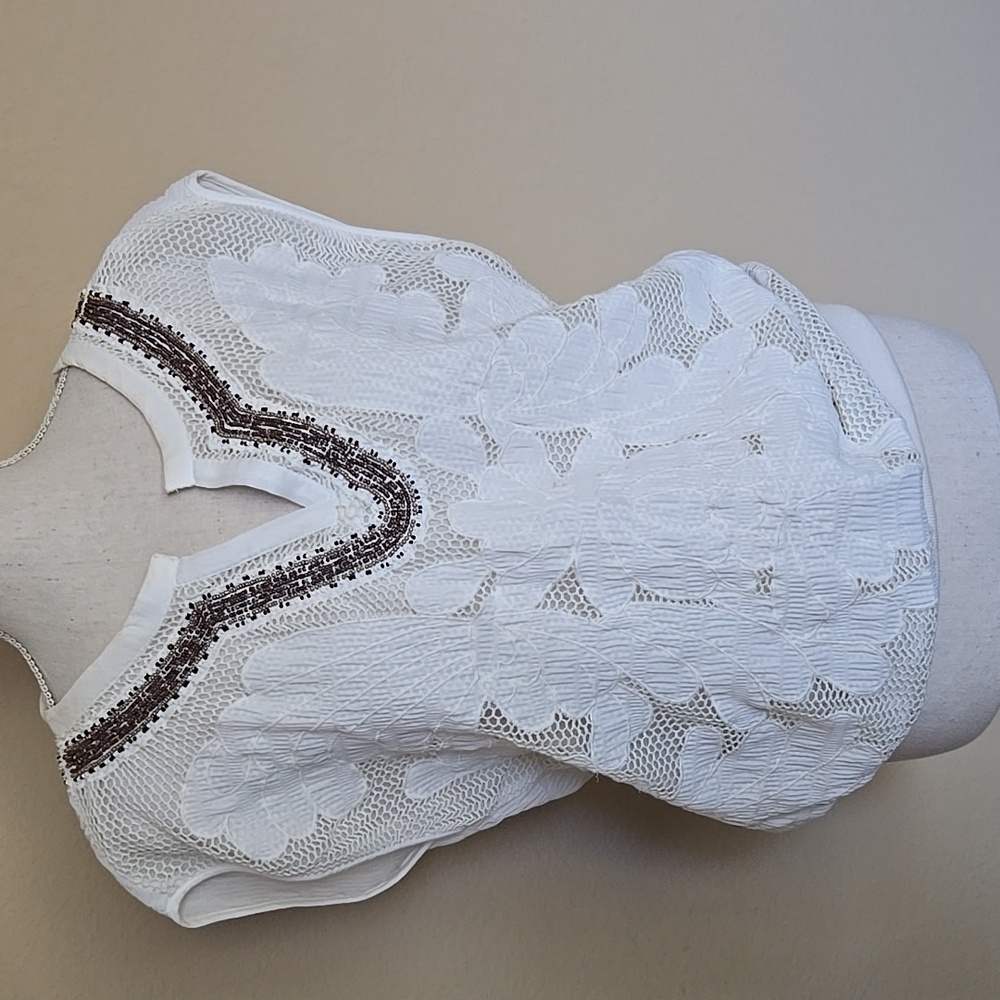 Gorgeous Anthropologie White Blouse with Detailed Embroidery